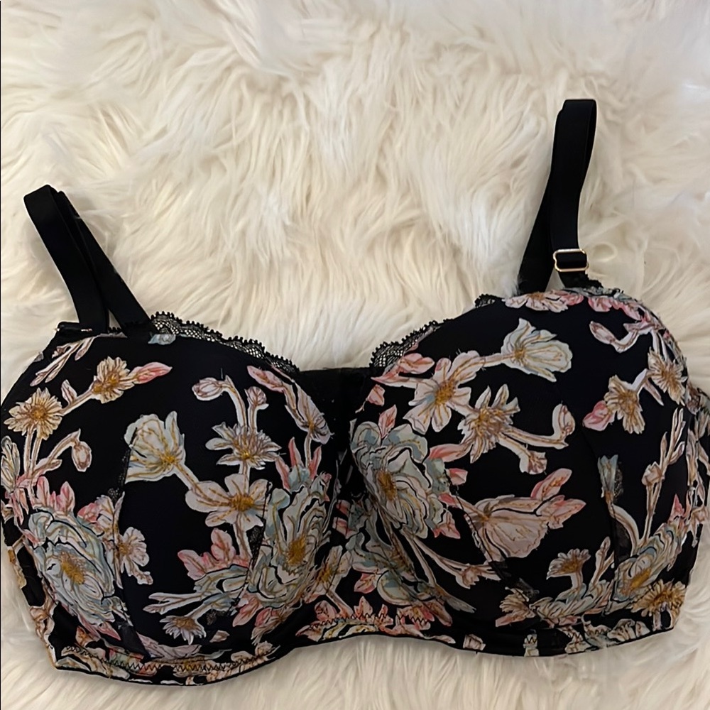 Floral Black Bra 34DD